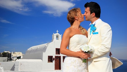 A church wedding on Santorini