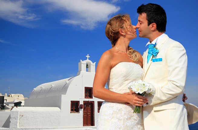 A church wedding on Santorini