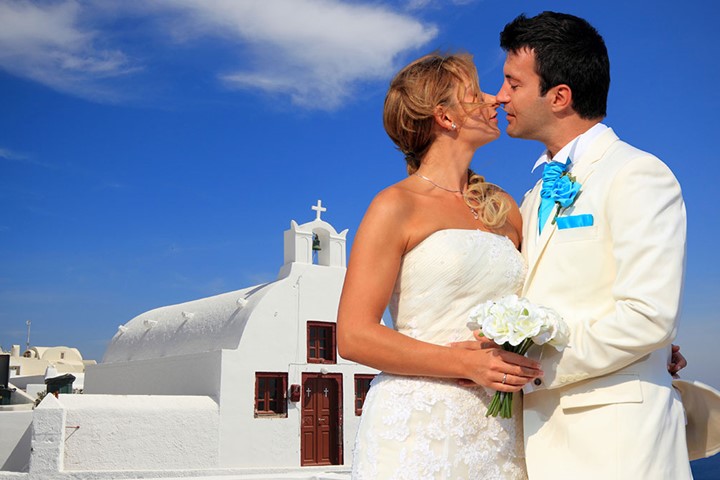 A church wedding on Santorini, Santorini